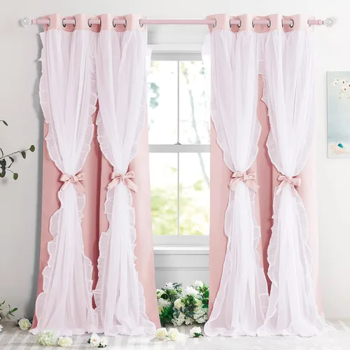 Miniatura 29 de PONY DANCE Cortinas con Volantes de Doble Capa con Superposición Transparente, Decoración Elegante para Ventanas de Diseño Rústico Francés de Campo