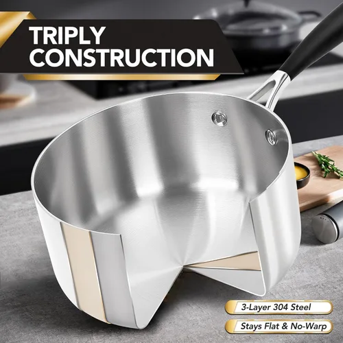 Miniatura 2 de MICHELANGELO Juego de cacerolas de acero inoxidable triple con tapa colador, olla de salsa resistente con tapa, olla de salsa multiusos compatible