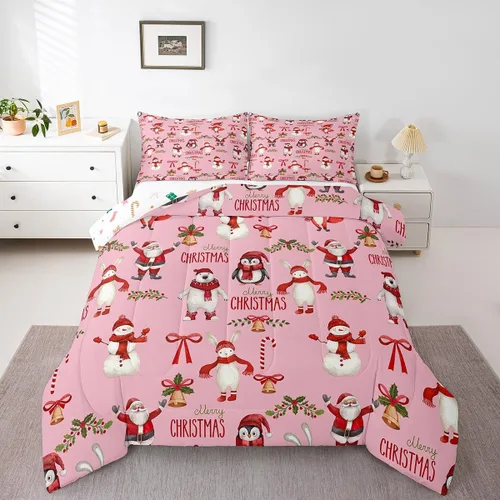 Miniatura 21 de Erosebridal Juego de edredón de Feliz Navidad, tamaño individual, divertido edredón de Papá Noel para niños y niñas, edredón de plumón de pingüino