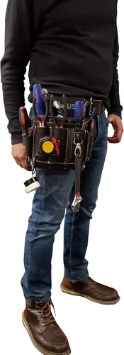 Miniatura 8 de Bolsa de herramientas de cuero de grano completo de LAUTUS Para electricista/contratista, bolsa eléctrica 10 bolsillos 100% cuero marrón oscuro
