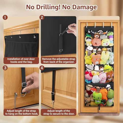 Miniatura 7 de Woodoulogy Almacenamiento de Animales de Peluche Colgante, Organizador Grande de Juguetes de Felpa Sobre la Puerta con Gancho de Metal, Soporte