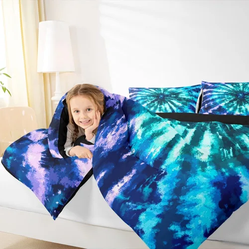 Miniatura 4 de Erosebridal Juego de edredón de teñido anudado psicodélico en espiral, tamaño individual, juego de ropa de cama bohemio con remolinos de acuarela