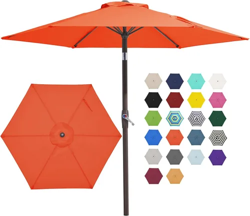 Miniatura 25 de JEAREY Sombrilla de patio de 7.5 pies con 6 varillas resistentes, botón de inclinación/manivela, sombrilla de mesa para jardín, terraza, patio Azul