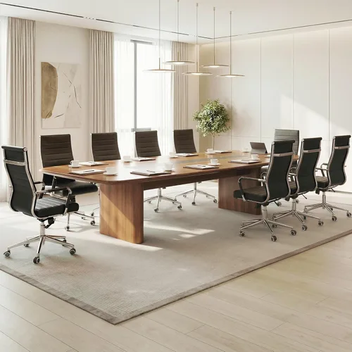 Miniatura 7 de Okeysen Office Desk Chair, Ergonomic Leather Modern Conference Room Chairs, Executive Ribbed Height Adjustable Swivel Rolling Chair for Home Office