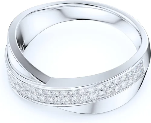 Miniatura 3 de Sterling Silver 6.5mm Wide X CrissCorss Two Rows Simulated Round Brilliant Cut Diamond or Genuine Moissanite Wedding Ring