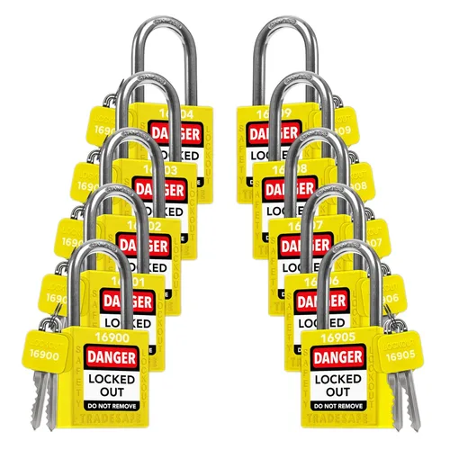 Miniatura 29 de TRADESAFE Juego de cerraduras de bloqueo - 7 cerraduras de loto rojas, cerraduras de bloqueo con llave diferente, 1 llave por cerradura, candados