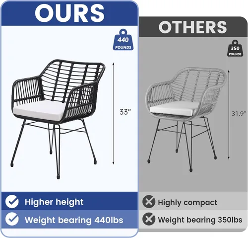 Miniatura 5 de KROFEM - Juego de muebles de ratán para patio de 3 piezas estilo bistró, incluye 2 sillas de ratán y mesa con tapa de vidrio, ideal para porche