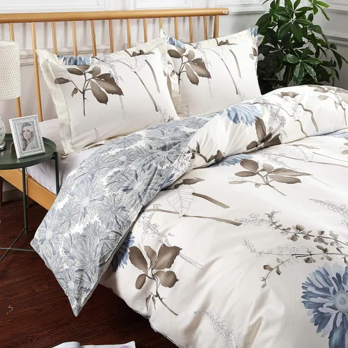 Miniatura 7 de Swanson Beddings Daisy Silhouette - Juego de ropa de cama reversible con estampado floral de 3 piezas, 100% algodón: funda de edredón y dos fundas
