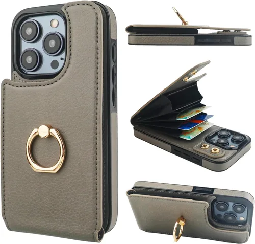 Miniatura 9 de Folosu Funda compatible con iPhone 15 Pro con soporte para tarjetas, rotación de 360°, soporte de anillo de dedo con función atril, bloqueo RFID