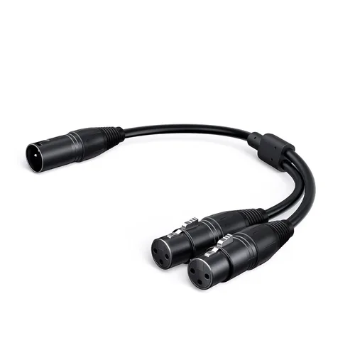 CableCreation Divisor XLR equilibrado de 1 pie x 2 piezas, 2 x LR hembra a XL R macho, micrófono de 3 pines x L R Y cable de micrófono dividido 1