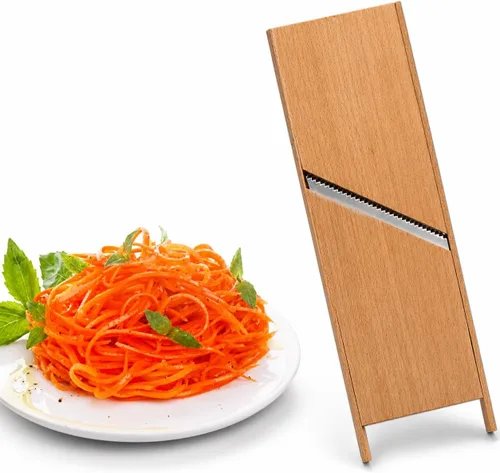 Rallador de zanahoria coreano de acero inoxidable de madera, triturador de cortador de acero - Ensalada rusa de zanahoria coreana - 3.9 x 11