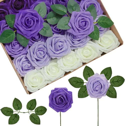 Miniatura 11 de InnoGear Flores artificiales, 100 rosas falsas de espuma blanca a granel con tallos para decoración, ramos de boda, centros de mesa, despedida