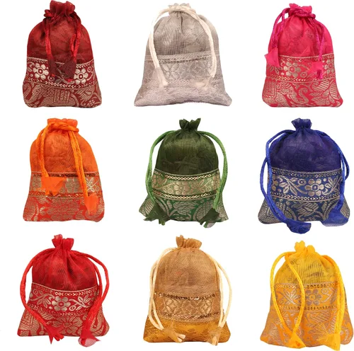 Miniatura 42 de Touchstone Preciosas bolsas de regalo reutilizables, respetuosas con el medio ambiente, brocado de cachemira con cordón grande para cumpleaños