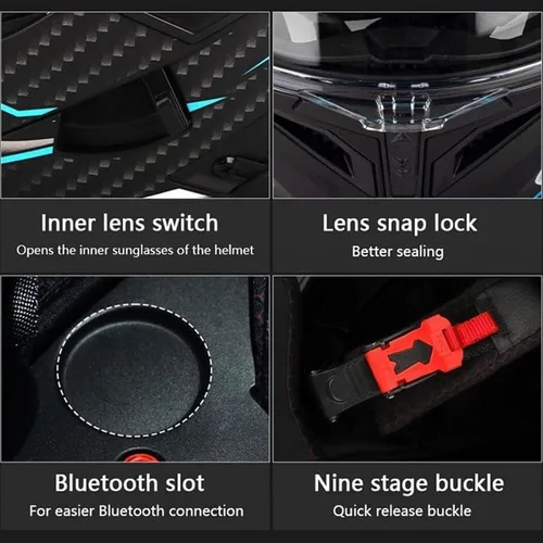 Miniatura 5 de Casco de cara completa abatible para motocicleta con doble visera solar, aprobado por ECE/DOT, casco de motocross para scooter, turismo, bicicleta