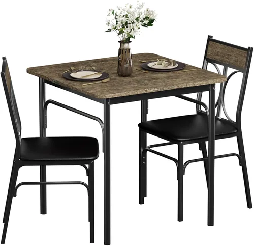 Miniatura 10 de VECELO Juego de mesa de comedor de 3 piezas para 2, juego de mesa de cocina con 2 sillas para espacio pequeño, ahorro de espacio y diseño moderno