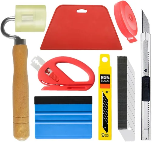 tiptopcarbon Kit de herramientas para papel pintado con espátula de fieltro, rodillo de costuras para papel adhesivo, vinilo adhesivo 02 Kit de