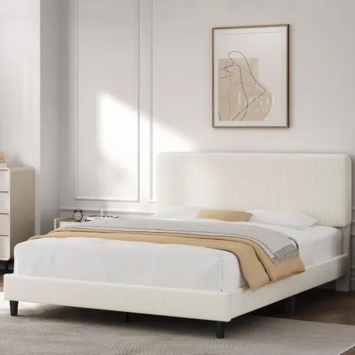 Miniatura 3 de Yaheetech Estructuras de Cama Queen con Cabecero Ajustable, Cabecero Tapizado de Tela de Chenilla/Cama de Plataforma, Estructura de Cama