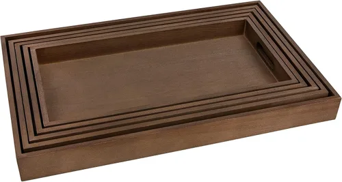 Miniatura 3 de Bandeja para servir de madera oscura con asas, bandeja de desayuno anidada, bandejas de baño y buffet para servir y organizar