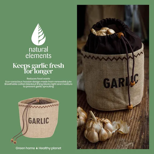 Miniatura 6 de Natural Elements KitchenCraft Bolsa de almacenamiento de ajo ecológico con cordón, yute / 100% algodón