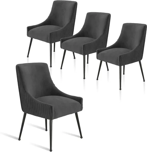 Miniatura 10 de Juego de 2 sillas de comedor de terciopelo, sillas tapizadas beige para sala de estar con patas de metal negro, sillas decorativas modernas