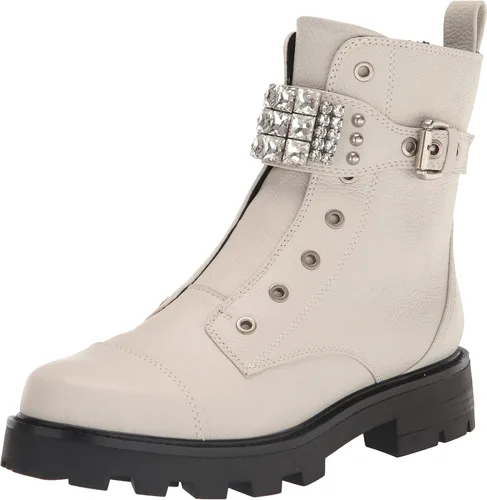 KARL LAGERFELD PARIS Botas de combate Maeva Lug-Sole para mujer con una moda detallada de cristal, color blanco suave, 9, Blanco suave