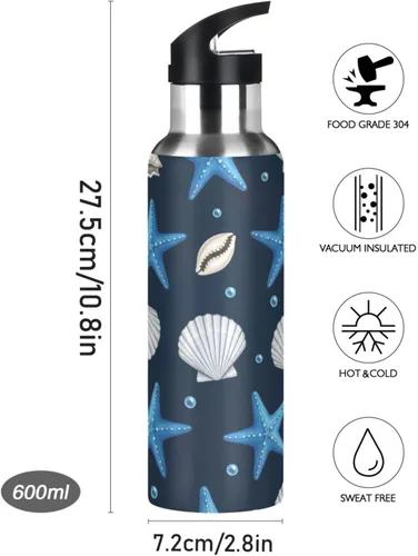 Miniatura 9 de Stainless Steel Water Bottle 20 Oz, Leakproof Water Bottles for Gym Outdoor Travel School, Blue Starfish