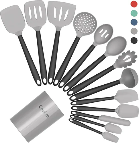 Miniatura 9 de Coukre Juego de utensilios de cocina de silicona con soporte, resistentes al calor, herramientas de cocina de grado alimenticio, espátula, cuchara