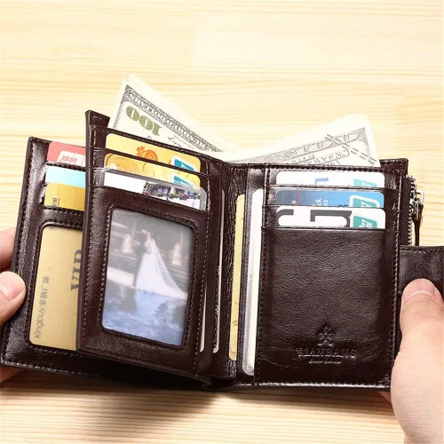 Miniatura 2 de JIUFENG - Cartera de piel auténtica para hombre con bloqueo RFID con cremallera y cremallera