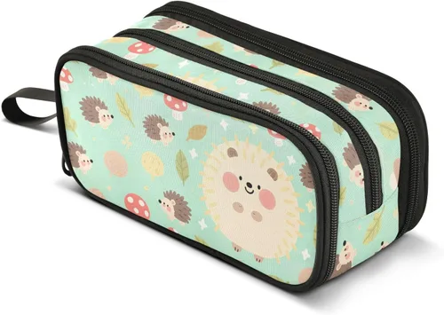 Miniatura 8 de Nylon Teen Pencil Bag Hedgehog Animal Baby Green High Capacity Pencil Case With Zipper School Stationery for Office Teen Boys estuche