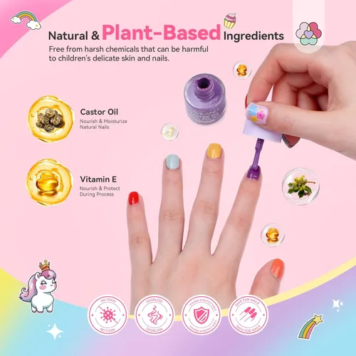 Miniatura 2 de SAVILAND Glamkids - Juego de esmaltes de uñas para niños: 12 colores de secado rápido, no tóxico, para niños pequeños, esmalte de uñas despegable a