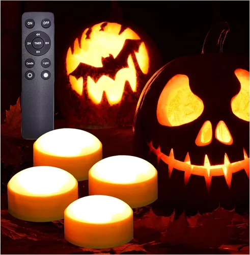 Miniatura 12 de iZAN Luces LED de calabaza a pilas con control remoto y temporizador, velas parpadeantes brillantes sin llama para decoración del hogar, fiesta