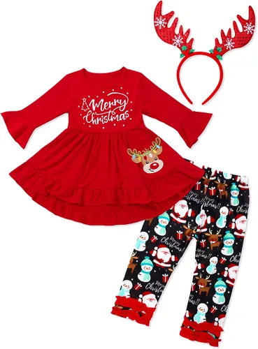 Conjunto de 3 piezas de pantalones de Navidad para niñas pequeñas, diseño de ciervo y manga larga, regalos de Navidad para niñas