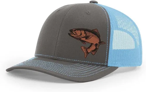 Miniatura 48 de Sombrero de pesca de trucha con parche de cuero grabado láser Richardson 112 Snapback Trucker Cap