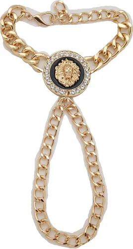 Miniatura 6 de Pulsera de cadena de mano para mujer, diseño de león, anillos de esclavo, metal dorado, Metal