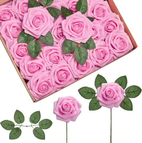 Miniatura 21 de InnoGear Flores artificiales, 100 rosas falsas de espuma blanca a granel con tallos para decoración, ramos de boda, centros de mesa, despedida