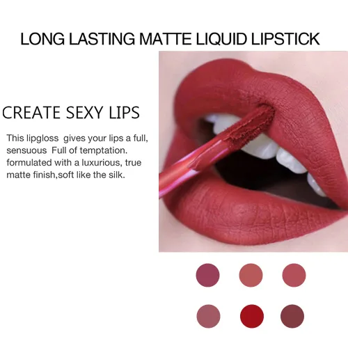 Miniatura 5 de Juego de maquillaje líquido de lápiz labial mate, 6 piezas de larga duración, antiadherentes, no se decolora, kit de brillo de labios de terciopelo