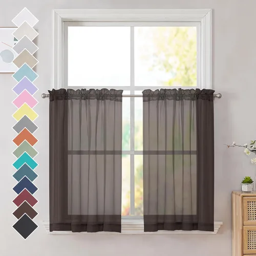 Miniatura 123 de OVZME - Cortinas traslúcidas blancas de 45 pulgadas de largo, 2 paneles, cortinas de gasa con bolsillo para barra para ventanas pequeñas, cada una