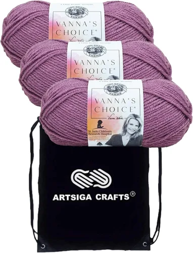 Miniatura 13 de Lion Brand Vanna's Choice Pink 860-101 (3 madejas - mismo lote de tinte) Estambre acrílico mediano Worsted #4 para ganchillo y tejer con bolsa