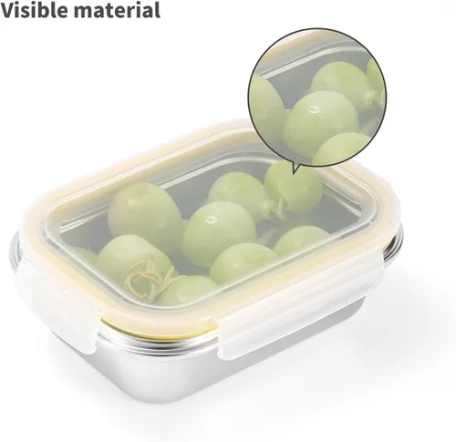 Miniatura 8 de Contenedores de acero inoxidable 18/8 para almacenamiento de alimentos, juego de recipientes para preparación de comidas, bandeja para hornear, a