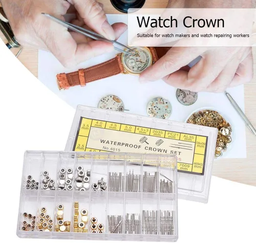 Miniatura 4 de Kit de reparación de relojes, corona de reloj, corona de reloj de acero inoxidable, conjunto de resorte de corona de reloj, herramienta