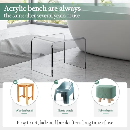 Miniatura 4 de uyoyous Banco de ducha y taburete de acrílico de 13 pulgadas, capacidad de 250 libras, asiento de baño impermeable, taburete de plástico