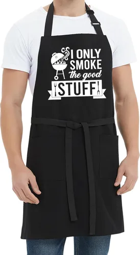 Miniatura 4 de Kaidouma Divertidos delantales de parrilla para hombres – I Only Smoke The Good Stuff – Divertidos delantales de chef para cocinar barbacoa con 2