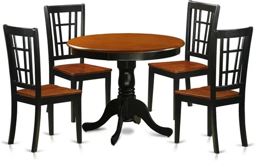 Miniatura 7 de East West Furniture ANNI3-BLK-C Juego de mesa de comedor de 3 piezas para espacios pequeños contiene una mesa de cocina redonda con pedestal y 2
