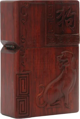 Miniatura 25 de Caja de carcasa de madera natural tallada en palisandro Huanghuali para módulo Zippo (Zodíaco Caballo)