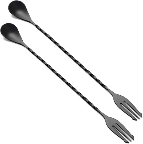 Miniatura 12 de Briout Cuchara de bar agitadores de cóctel para bebida, acero inoxidable de 12 pulgadas de mango largo, color negro, 2 piezas