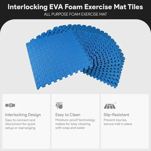 Miniatura 3 de BalanceFrom Baldosa de Espuma EVA Entrelazada para Ejercicio de 24 x 24 pulgadas – Suelo de Rompecabezas Antideslizante para Gimnasio en Casa, Azul