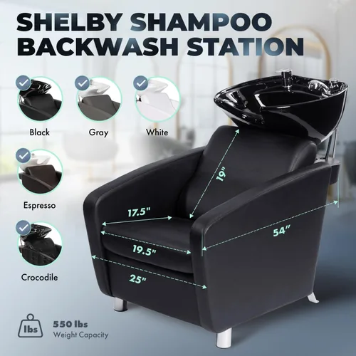 Miniatura 4 de Buy-Rite Shelby - Estación de lavado a contracorriente de champú, unidad profesional de lavado a contracorriente con fregadero de porcelana