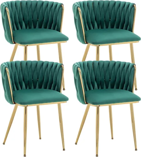 Miniatura 18 de Juego de 2 sillas de comedor de terciopelo Kiztir, sillas tapizadas de comedor con patas de metal dorado, lujosas sillas de comedor acolchadas