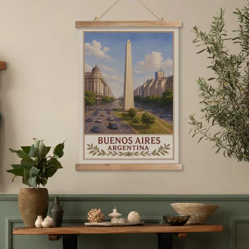 Miniatura 7 de Buenos Aires Argentina - Póster artístico de pared, impresión vintage de viaje con monumento a Obelisco, rollo colgante de lienzo de lino con marco