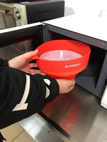 Miniatura 2 de Bol de silicona plegable, para microondas, con aire caliente para palomitas de maíz, con tapa y asas. Rojo